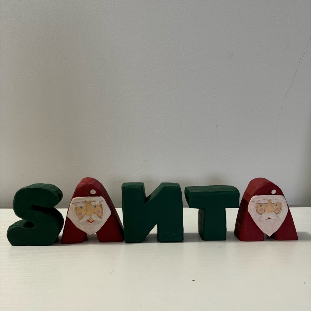 Vintage Wooden Santa Blocks Holiday Decor